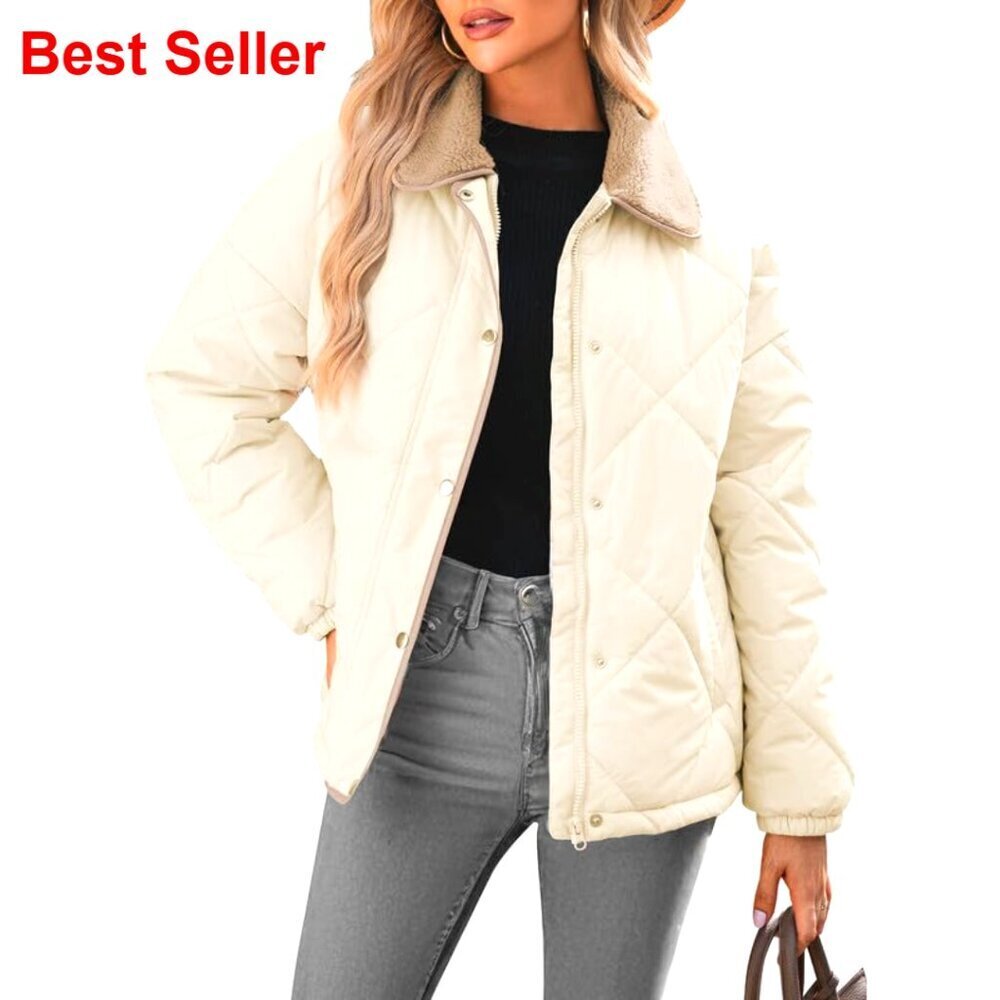 Women's Quilted Puffer Jacket Long Sleeve Snap Front Casual Outerwear